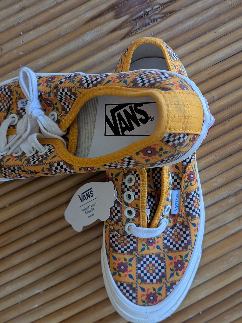 Vans Women's Yellow Multi-Pattern Checker Floral Sneakers - Picture 3 of 5